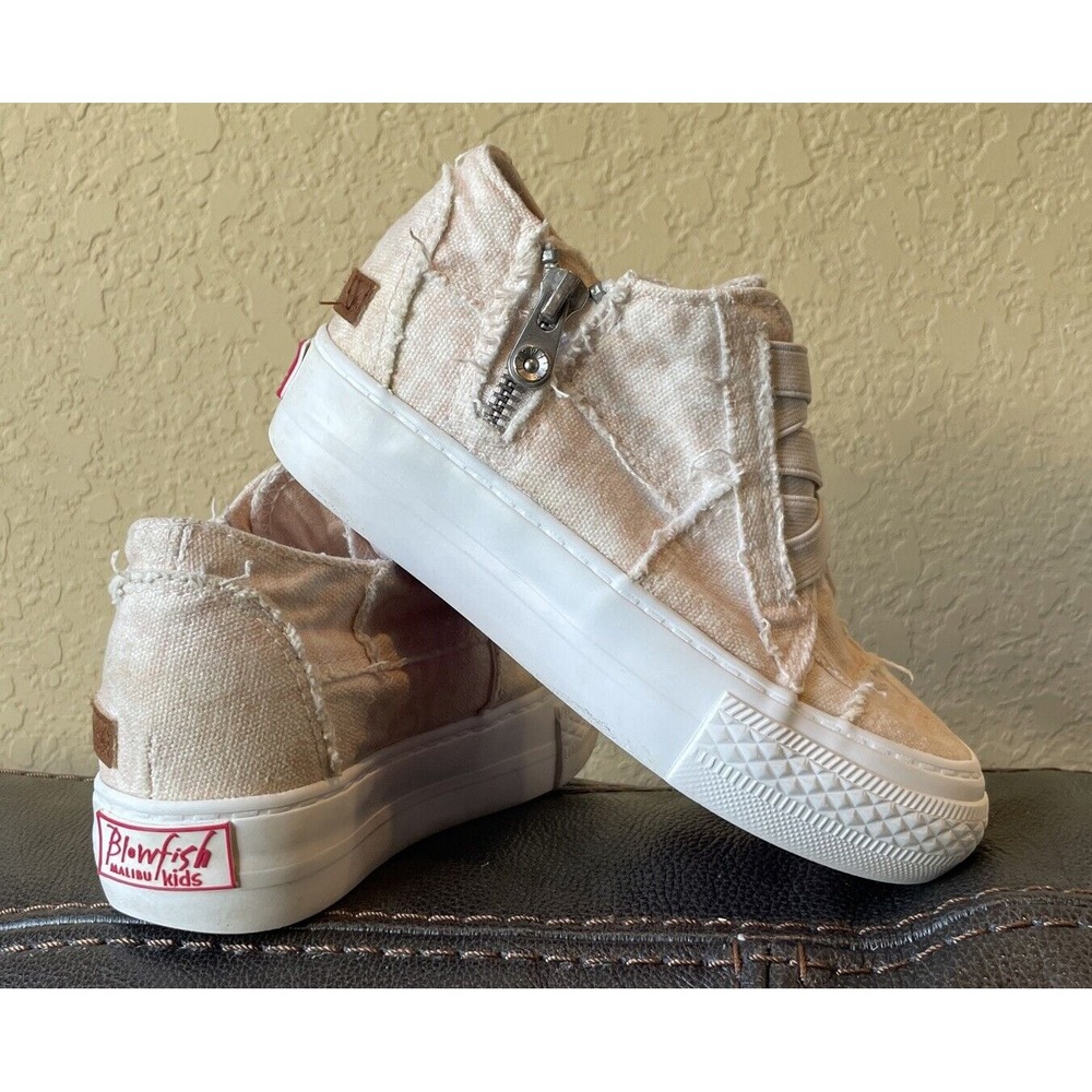 Blowfish Malibu Kids Mamba Distressed Ankle Sneakers Pink Side Zip Girl Size 12